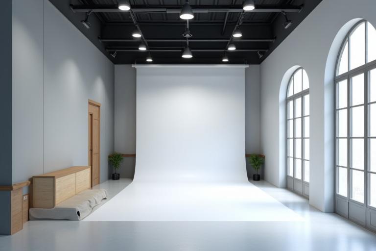 تصميم استوديو تصوير فوتوغرافي عصري بإضاءة متطورة ومعدات احترافية